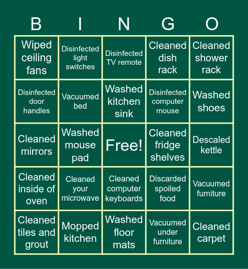 Do you clean your house throughly? Bingo Card