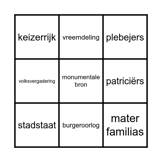 Begrippen bingo Card