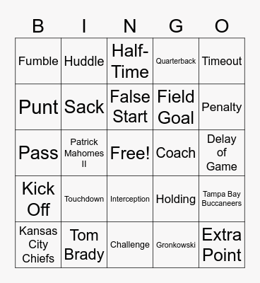 SUPER BOWL BINGO Card