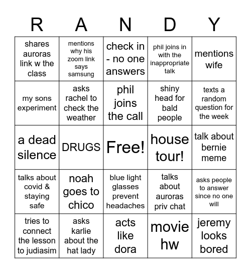randy is annoying Bingo Card