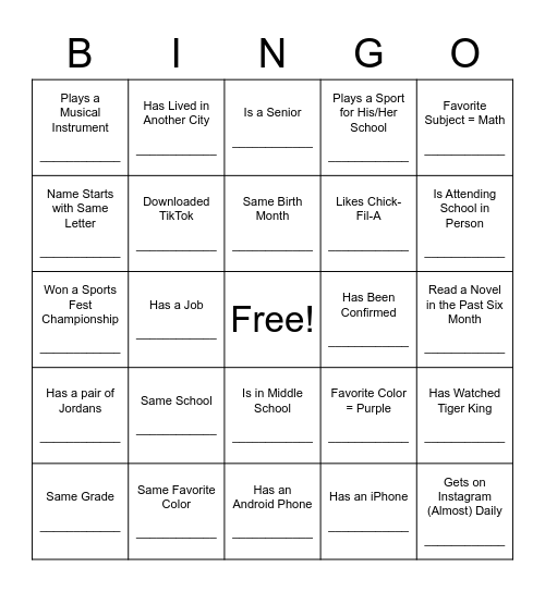 StAT Youth Ministry Bingo Card