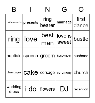 Janine's Bridal Shower Bingo Card