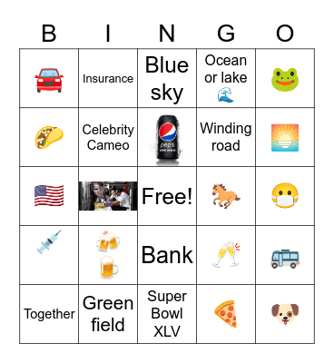 Superbowl Ads Bingo Card