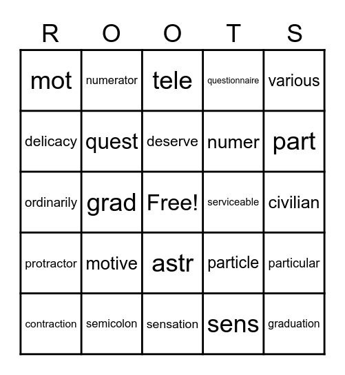 Vocabulary From Classical Roots 4&5 Bingo Card