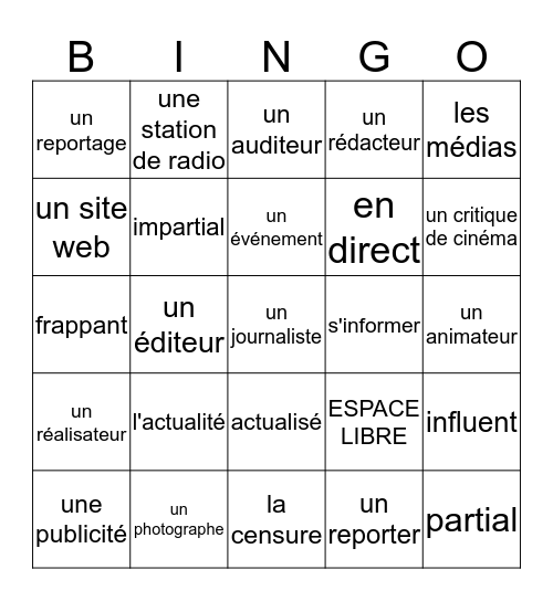 L'Univers Médiatique Bingo Card