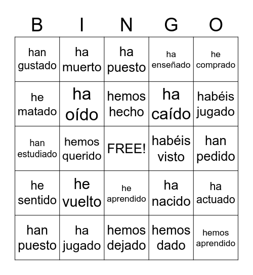 Pretérito perfecto para todos Bingo Card