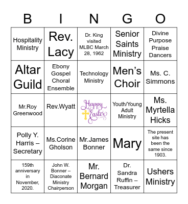 Mount Level Baptist Youth Bingo Card