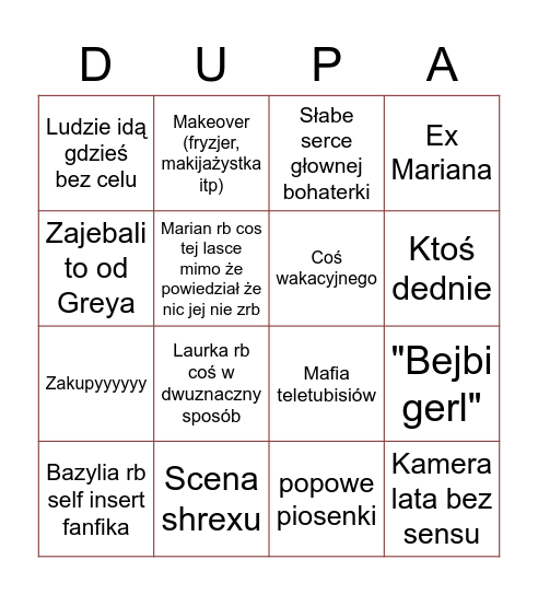 365 dni Bingo Card