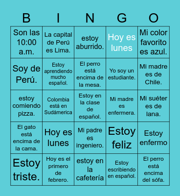 Ser vs Estar Bingo Card