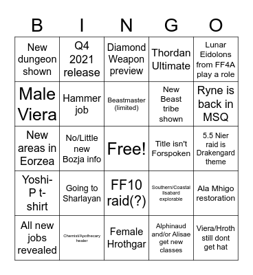 FF14 5.5/6.0 Bingo Card