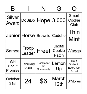 Cookie BINGO Card