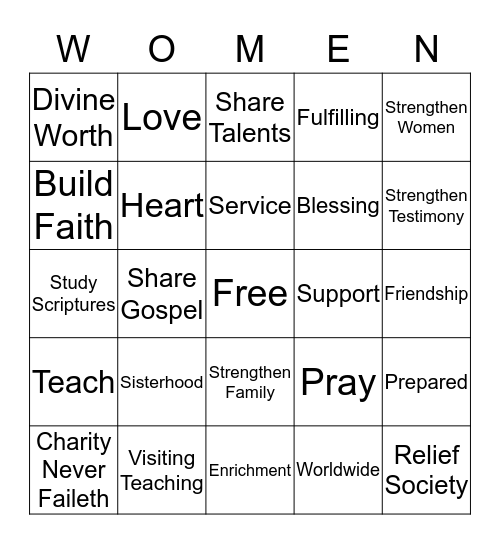 Relief Society Bingo  Bingo Card