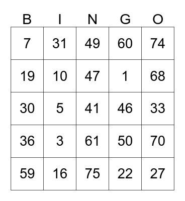 Rumbalara Elders Bingo Wednesday Bingo Card