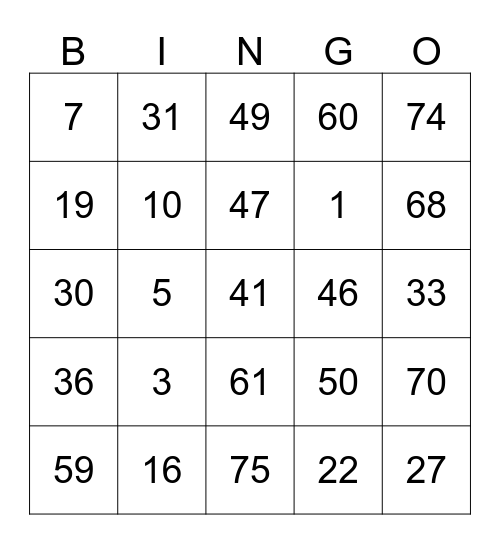 Rumbalara Elders Bingo Wednesday Bingo Card