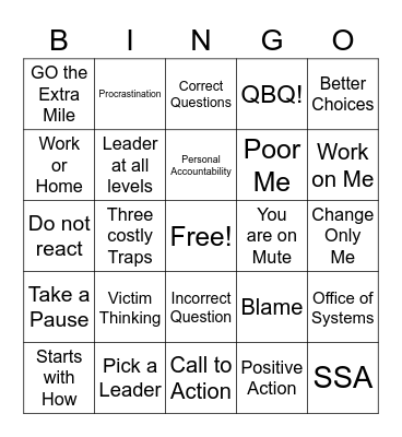 QBQ! Bingo Card