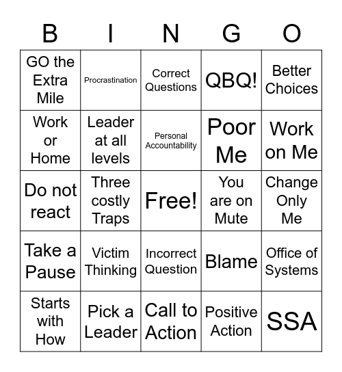 QBQ! Bingo Card