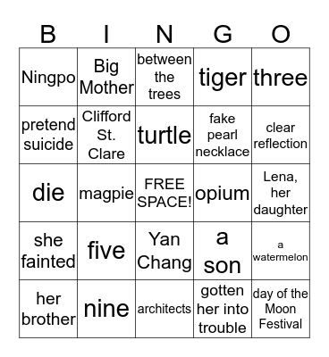 Joy Luck Club Chapter's 13 & 14 Bingo Card