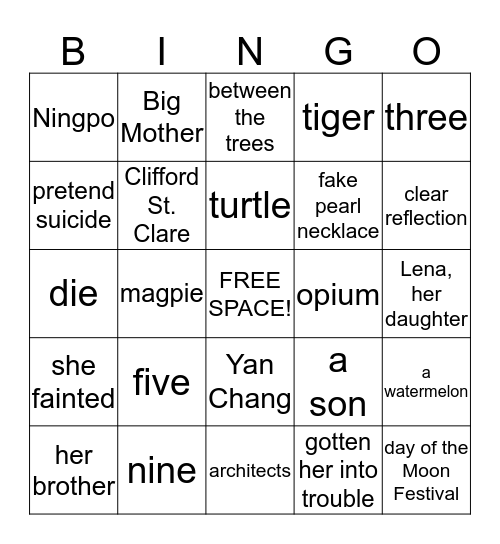 Joy Luck Club Chapter's 13 & 14 Bingo Card