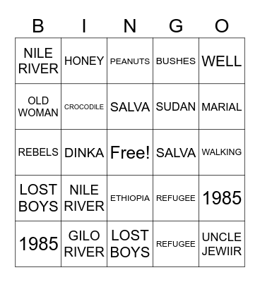 "A Long Walk to Water" Review Bingo Card