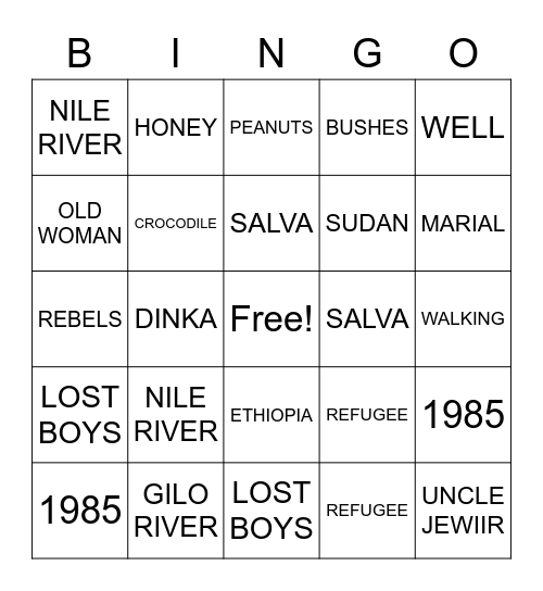 "A Long Walk to Water" Review Bingo Card