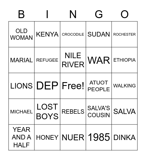 A LONG WALK TO WATER Bingo Card