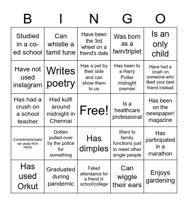Untitled Bingo Card