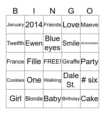 Maeve's Birthday Bingo  Bingo Card