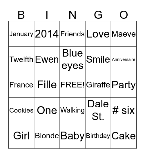 Maeve's Birthday Bingo  Bingo Card