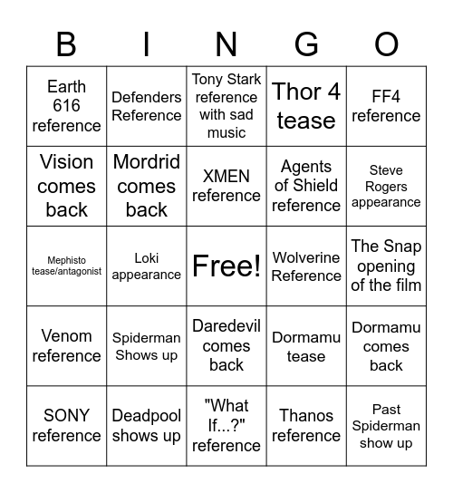 Doctor Strange Bingo Card Bingo Card