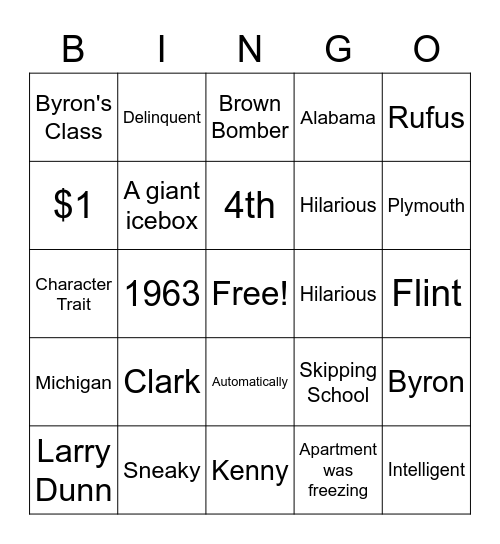 Watsons Bingo Chapter 1-2 Bingo Card