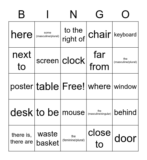 En la sala de clase Bingo Card