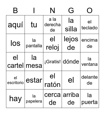 Chapter 2B: En la sala de clase Bingo Card