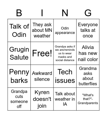 Family Zoom Bingo Card