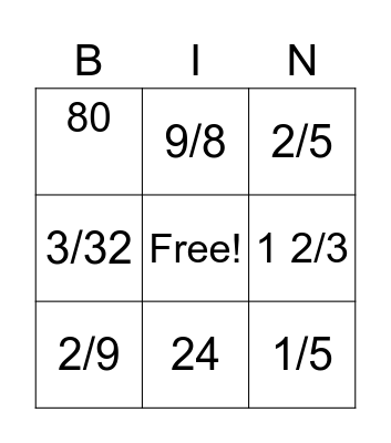 x /÷  Fractions Bingo Card