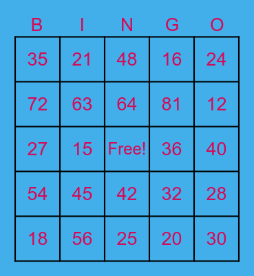 MULTIPLICATION FACTS Bingo Card