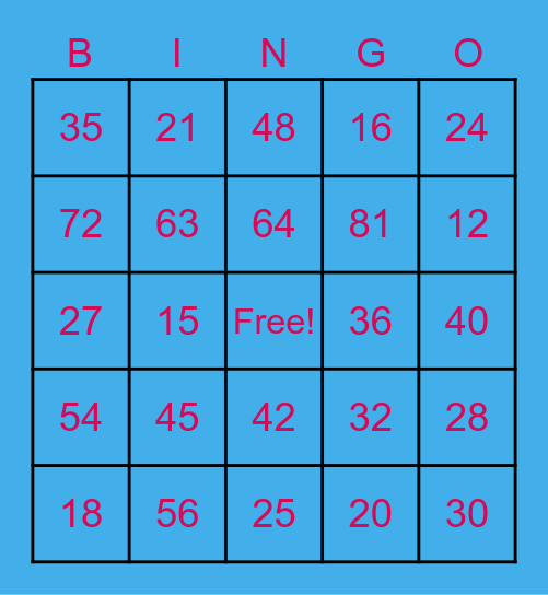 MULTIPLICATION FACTS Bingo Card