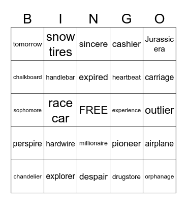 R Sentence Bingo Card