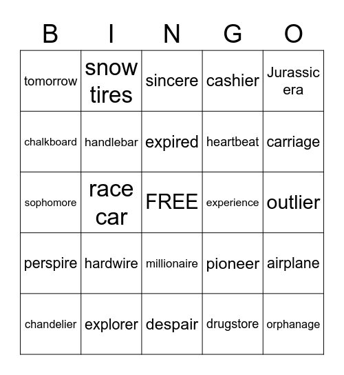 R Sentence Bingo Card