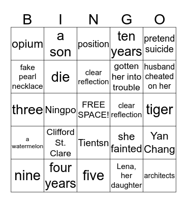 Joy Luck Club Chapter's 13 & 14 Bingo Card
