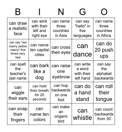 Ability bingo Card