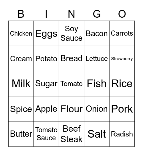 Let's Shop! Bingo Card