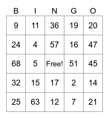 1-75 Bingo Card