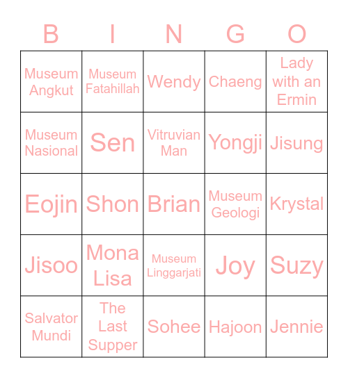 YJ Bingo Card