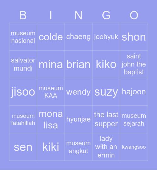 ggggi Bingo Card