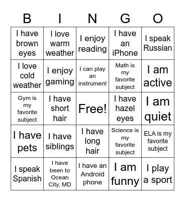 Getting to Know You Bingo Card