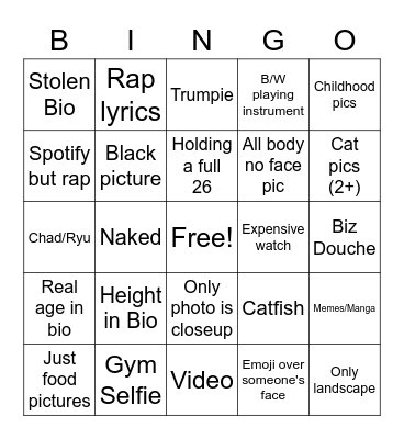 Tinder Bingo #2 Bingo Card