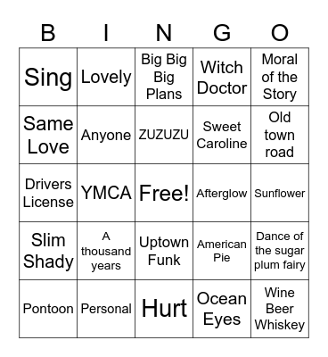 Music Bingo Card