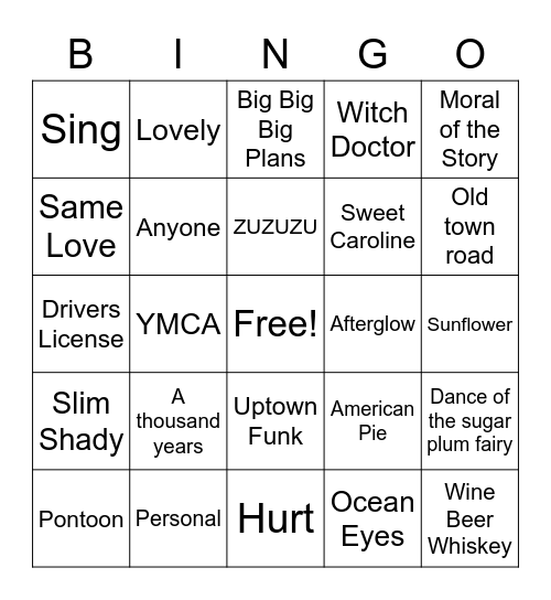 Music Bingo Card