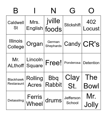 Jville  Bingo Card