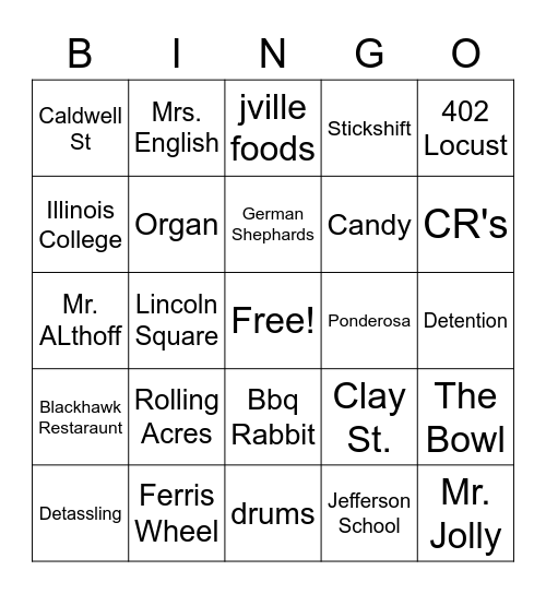 Jville  Bingo Card